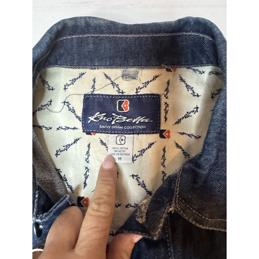 Y2K Kno' Betta Denim Jacket Sz Medium Blue With Back Mouse Patch  Hip Hop - Picture 6 of 16